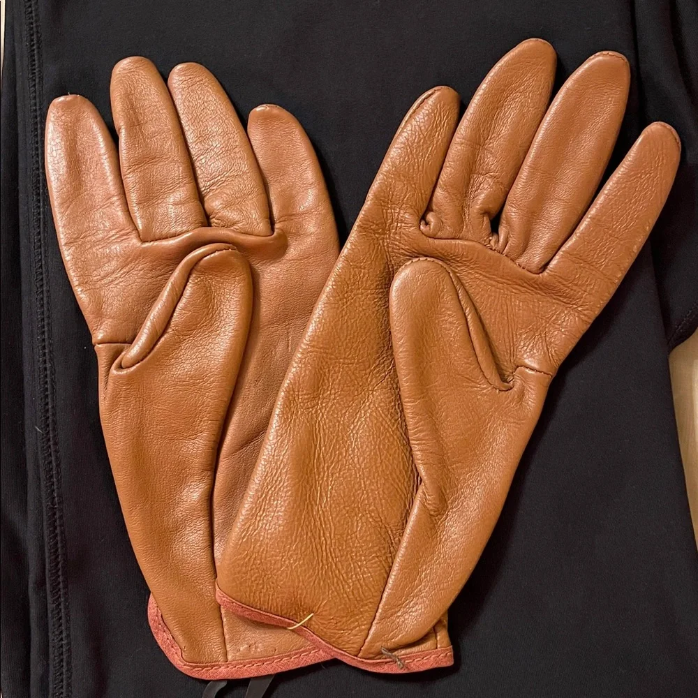 RARE Vintage tan deerskin fitted leather driving gloves women large size 7 soft